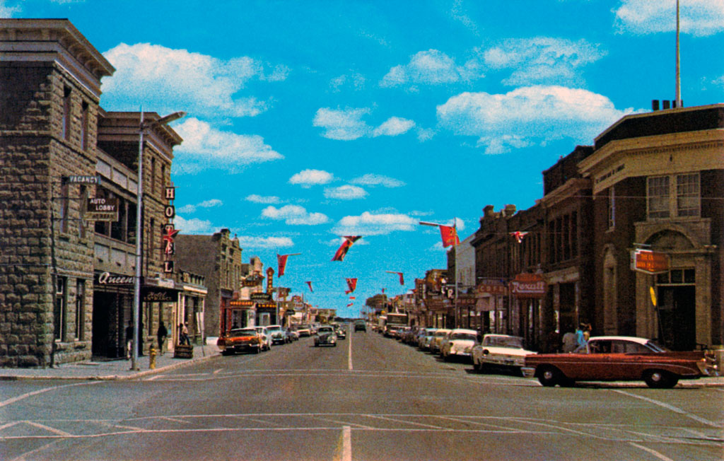 1958 Plymouth Savoy at Looking east on Main Street in Fort Macleod, Alberta