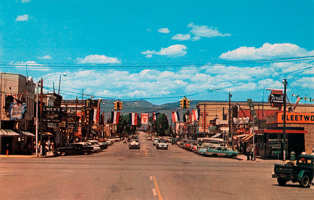 1957 Plymouth Deluxe Suburban on Main Street in Gunnison, Colorado