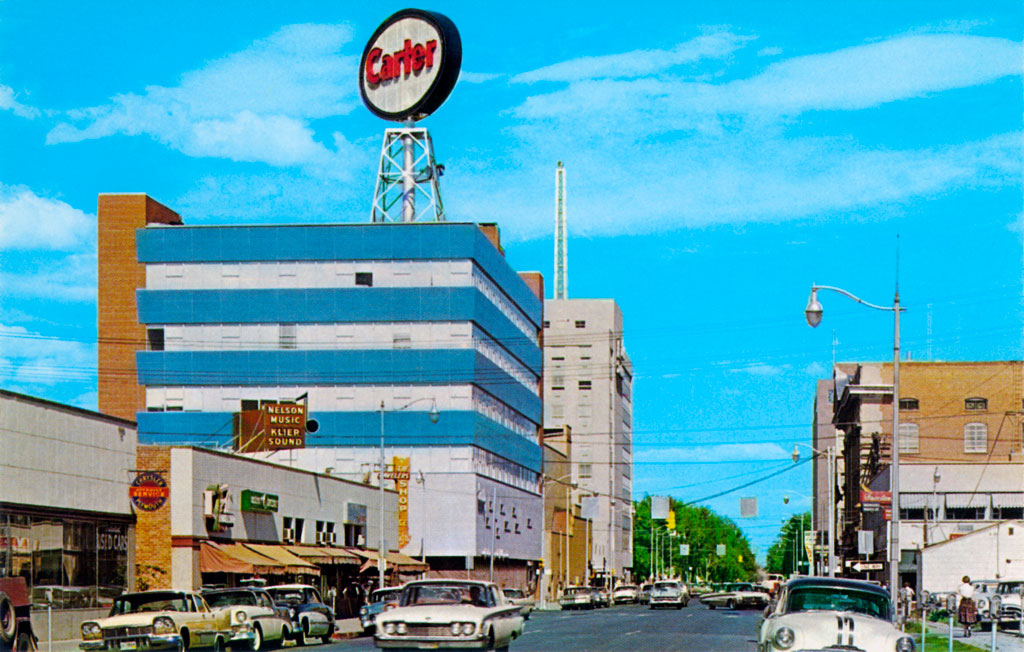 1957 Plymouth Savoy at Looking northeast on 3rd Avenue North in Billings, Montana