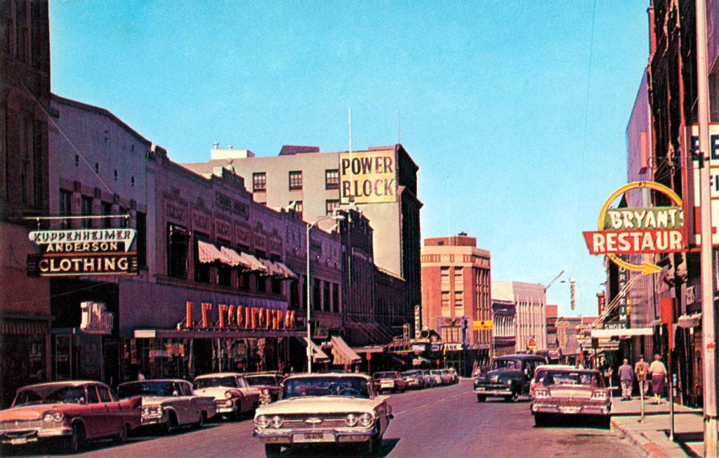 1958 Plymouth Belvedere at Looking north on Last Chance Gulch in Helena, Montana