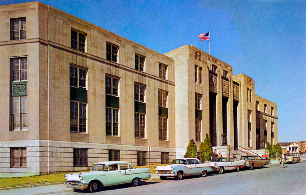 1957 DeSoto Firedome Sportsman at the US Post Office and Courthouse in Asheville, North Carolina
