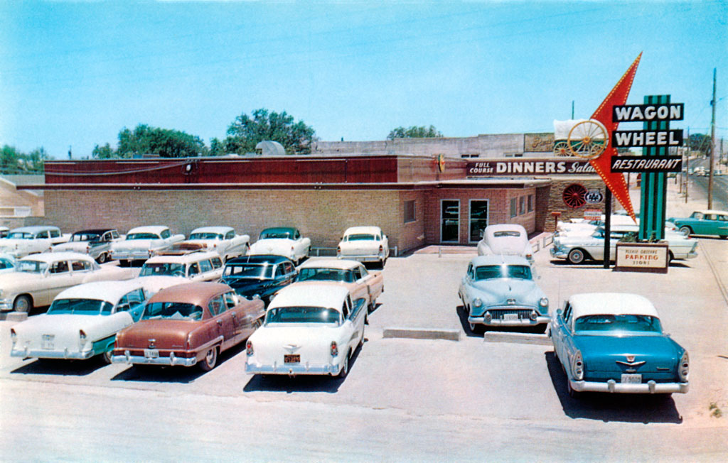 1956 Dodge Custom Royal & 1957 Dodge Royal at the Wagon Wheel Restaurant in Big Spring, Texas