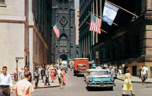 Wall Street looking north from Nassau Street in New York City, New York