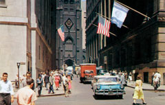 1956 Dodge Lancer, Wall Street looking north from Nassau Street in New York City, New York